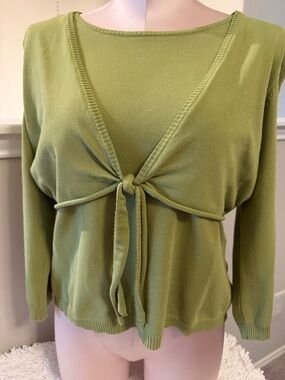 Worthington Sage Green Knit Top with Front Tie